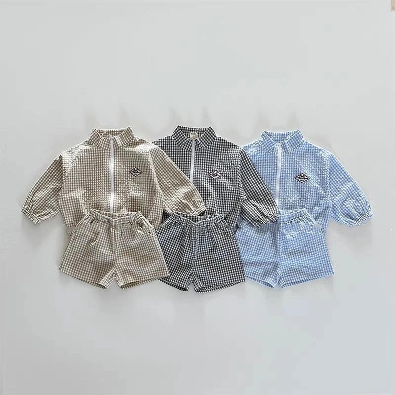 TZ2624 – ensemble veste et short à col montant à carreaux pour enfants, vêtements de Protection sola