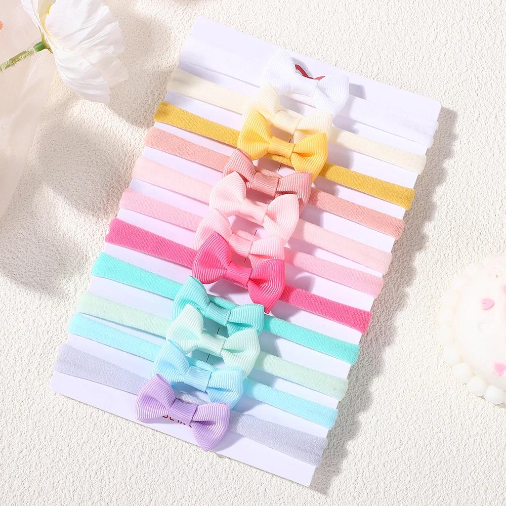 11 pièces/lot bandeau à nœud papillon de couleur unie, mini bandeau en nylon exquis, ensemble pour b