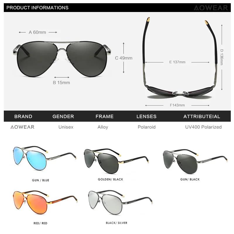 AOWEAR – lunettes de soleil d'aviation pour hommes et femmes, polarisées, miroir, vintage, HD, pour