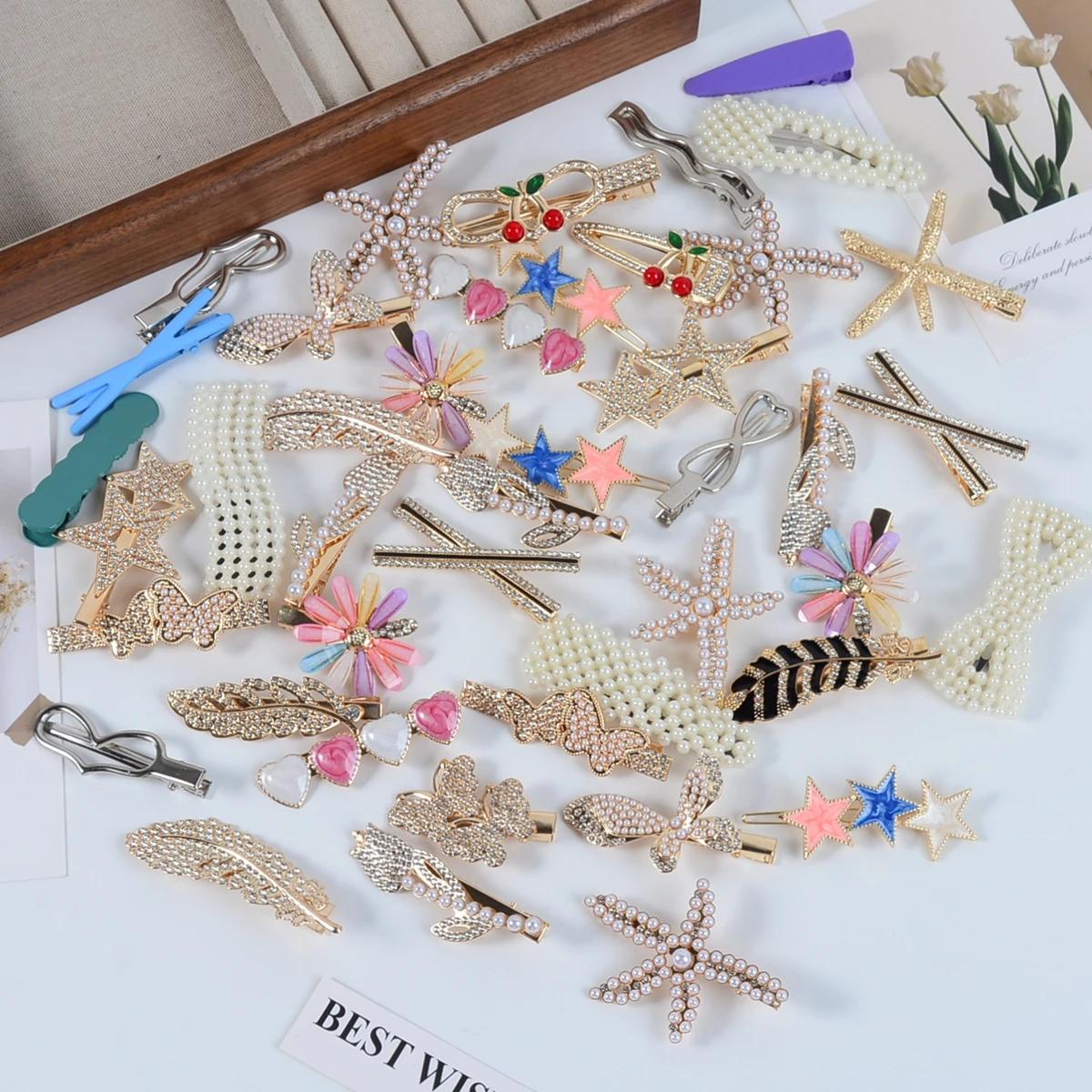 12//20/30/40 pièces de pinces à cheveux avec nœud en perles élégantes et élégantes avec clips latéra