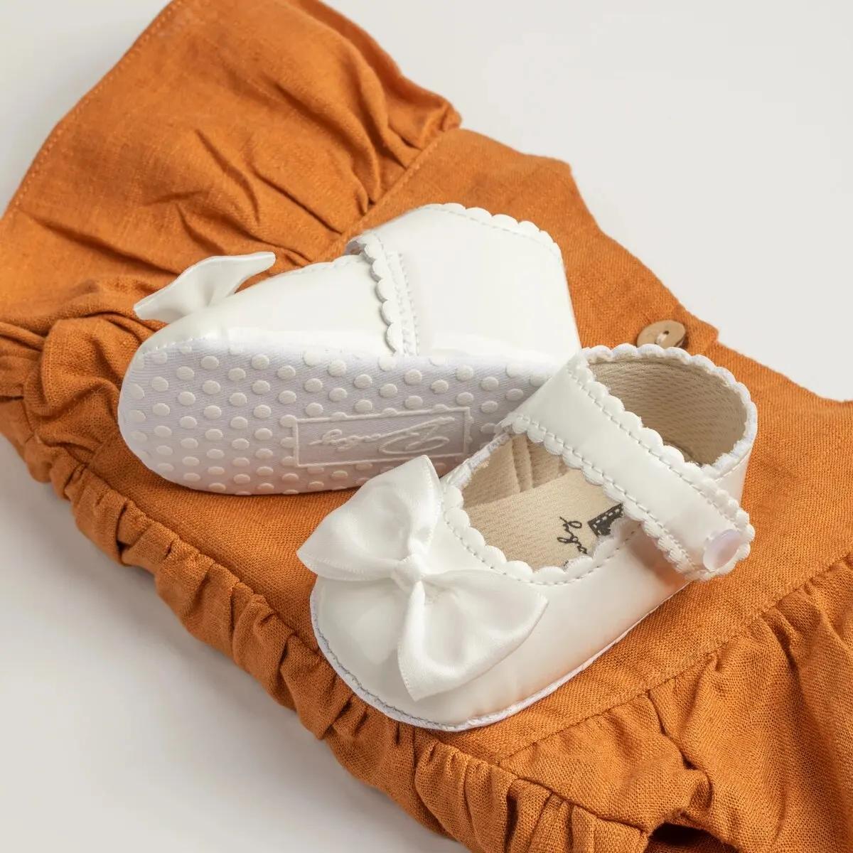 Meckior classique en cuir PU fille bébé chaussures nœud princesse plat antidérapant coton bas marche