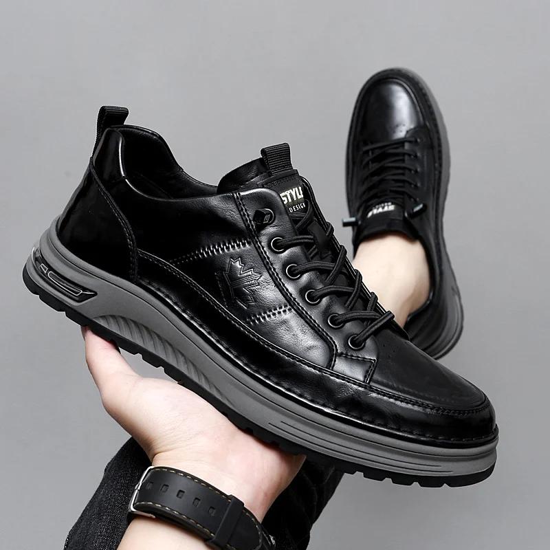 Chaussures pour hommes en cuir véritable italien nouvelles chaussures décontractées à lacets marque