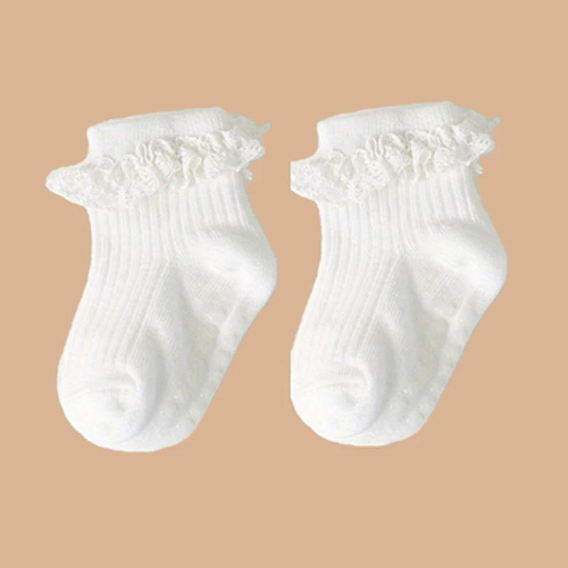 Lot de 2 paires de chaussettes en dentelle de couleur unie pour bébé fille de 0 à 6 mois, accessoire