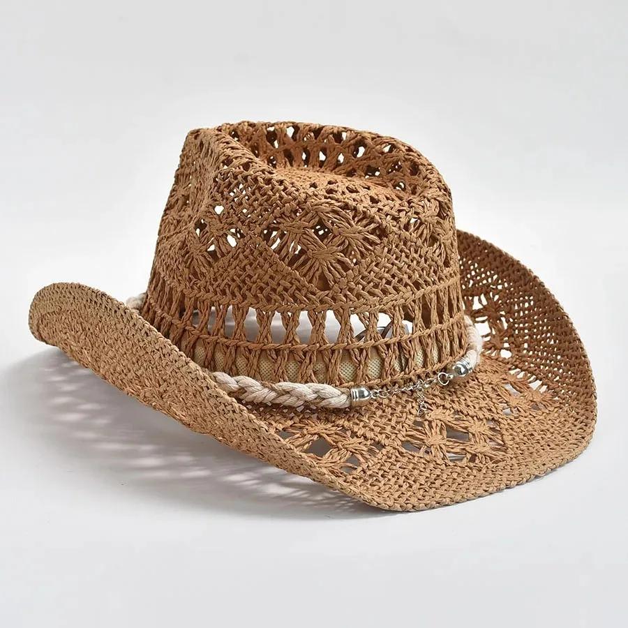 Chapeau de paille tissé à la main pour femmes, 1 pièce, décoration de coquille, chapeau de soleil de