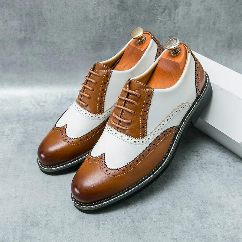 Chaussures en cuir britanniques pour hommes, couleur assortie, blanc, marron, affaires décontractées