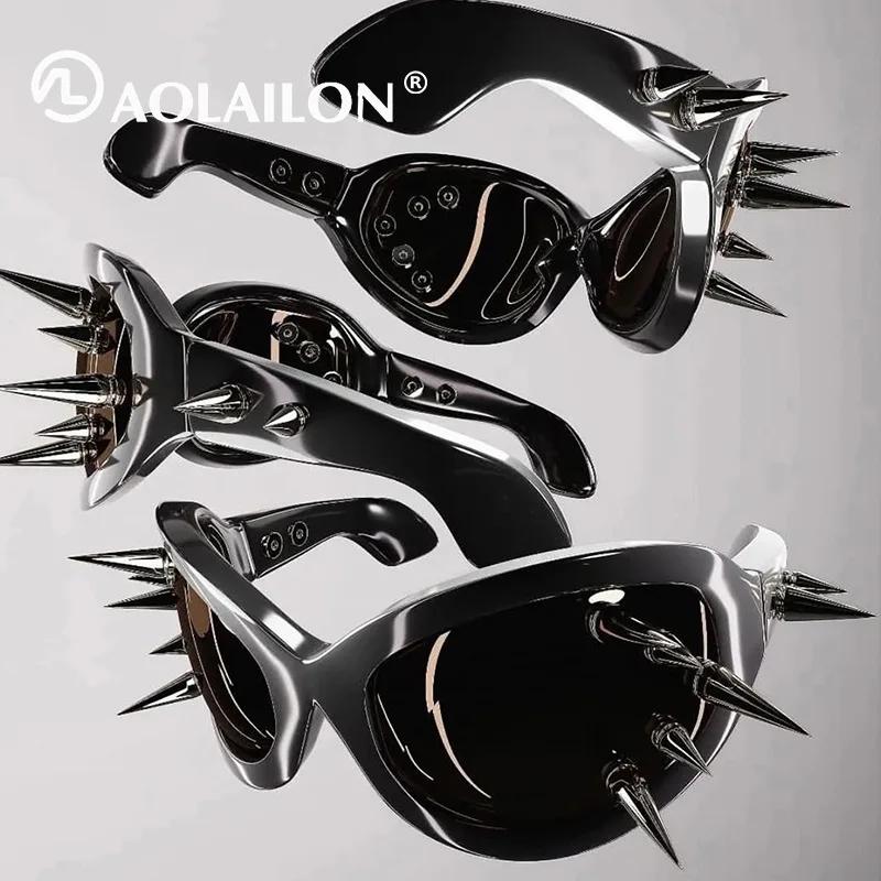 Cyberpunk bricolage unisexe exagéré lunettes de soleil Rivet moto Style Hip Hop Streetwear lunettes