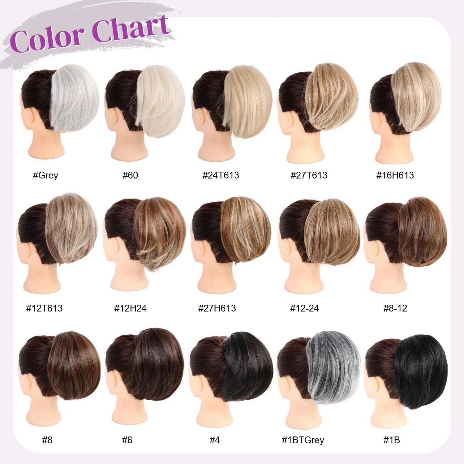Chignon synthétique postiche entièrement court queue de cheval Chignon brun mélange blond Chignon av