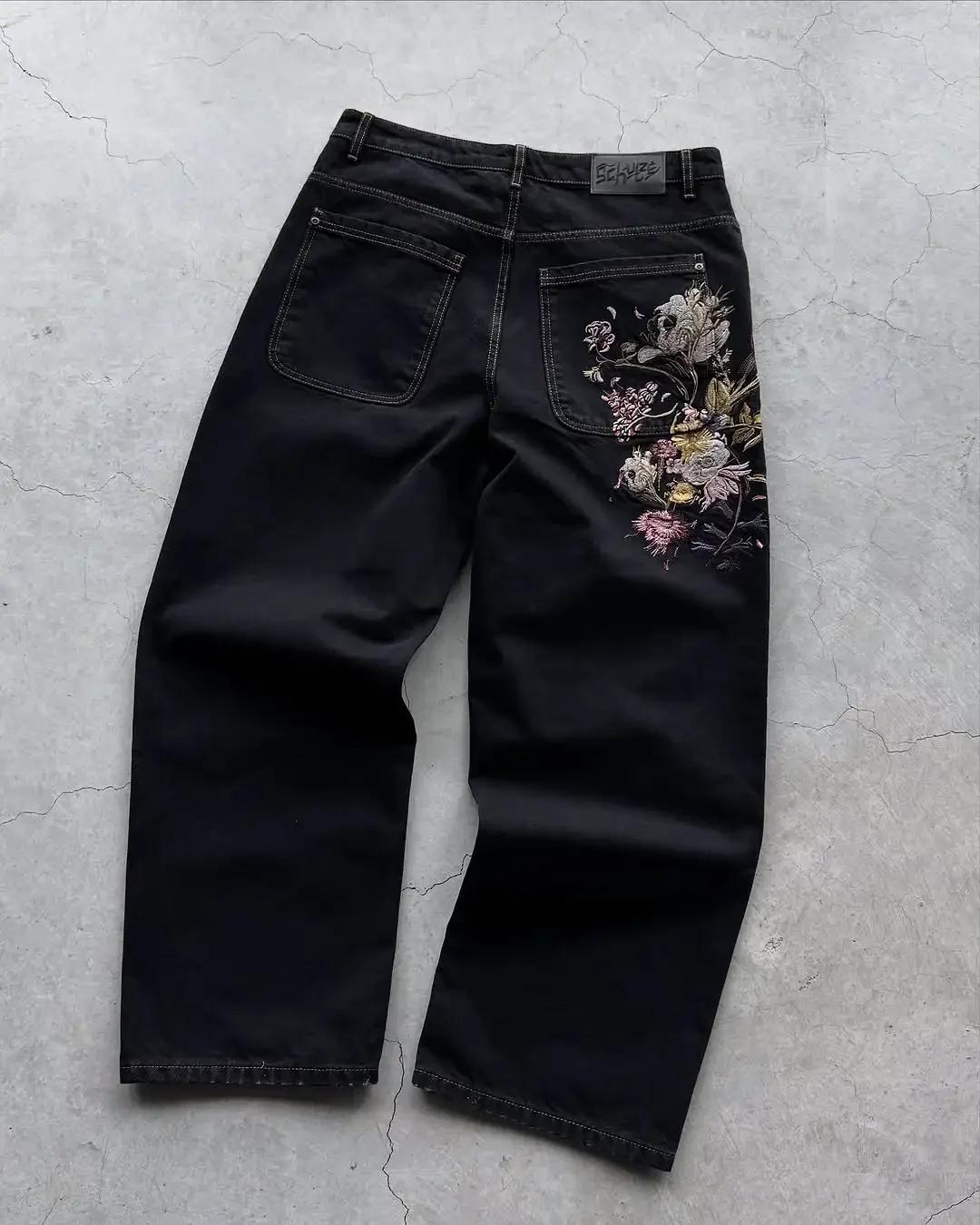 Jean brodé avec lettres patchwork américaines pour hommes, style gothique Harajuku, jambes larges, p