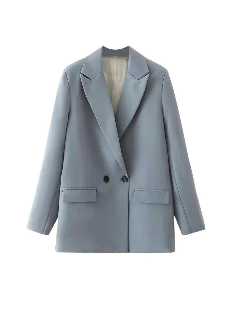 Femmes Chic bureau dame Double boutonnage Blazer Vintage manteau mode col cranté à manches longues d