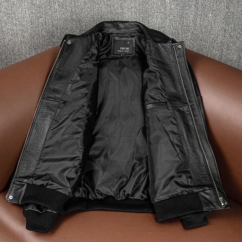 Blouson aviateur en cuir véritable brodé pour hommes, veste Air Force, manteau de moto, vêtements de