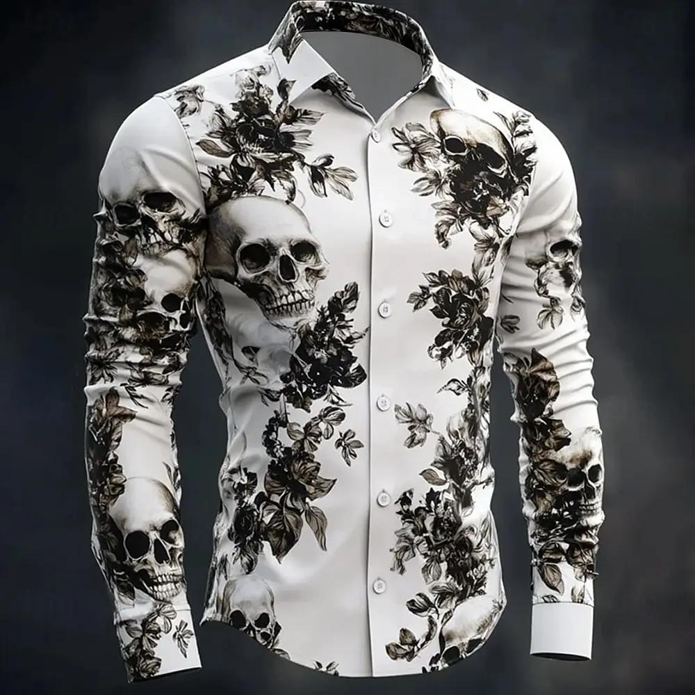 Hip Hop crâne imprimé chemise hommes Streetwear 2025 à manches longues hauts urbain à la mode graphi