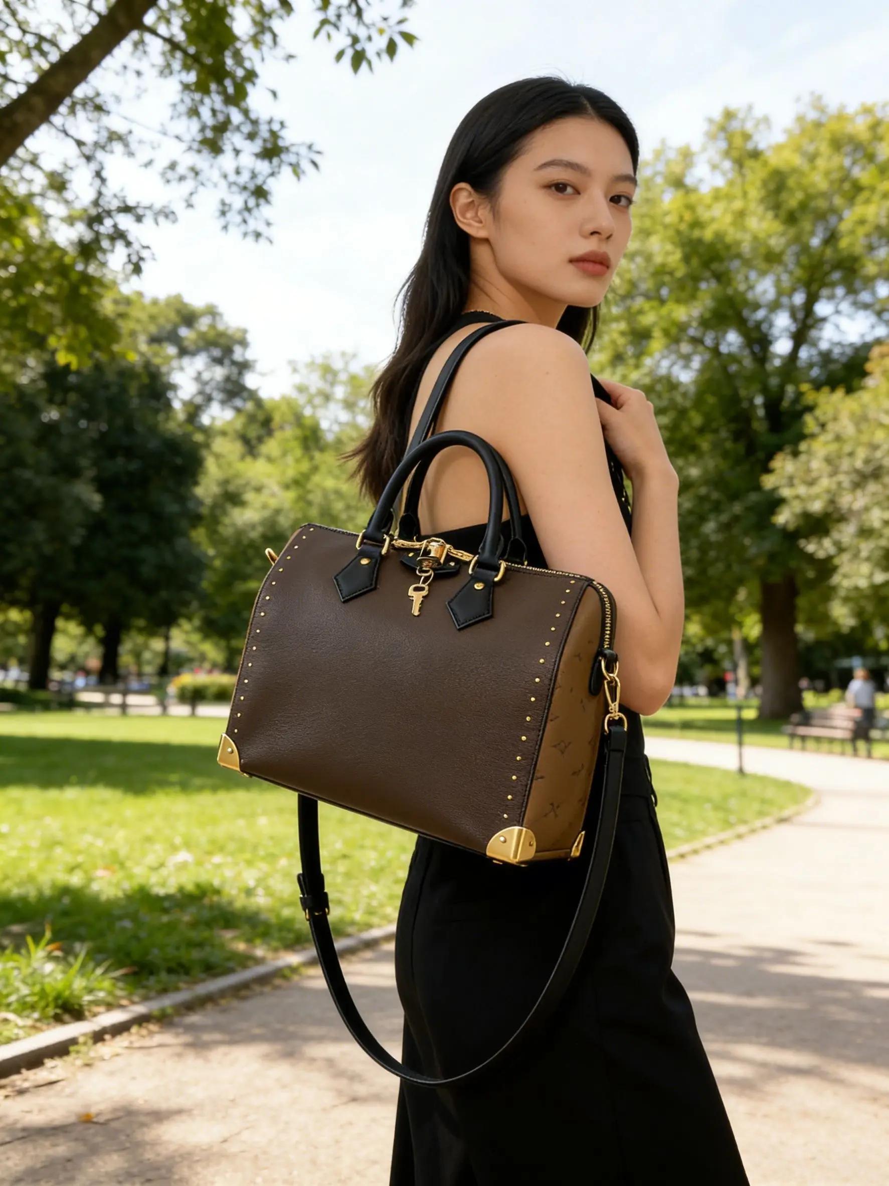 Sac à main vintage de luxe pour femme, sac Boston à texture raffinée, décontracté et polyvalent, sac