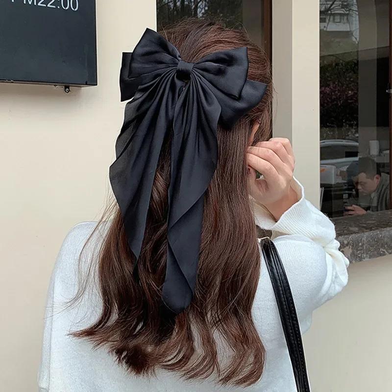 Pinces à cheveux pour femmes et filles, accessoires coréens, grand nœud papillon, Long ruban en Sati