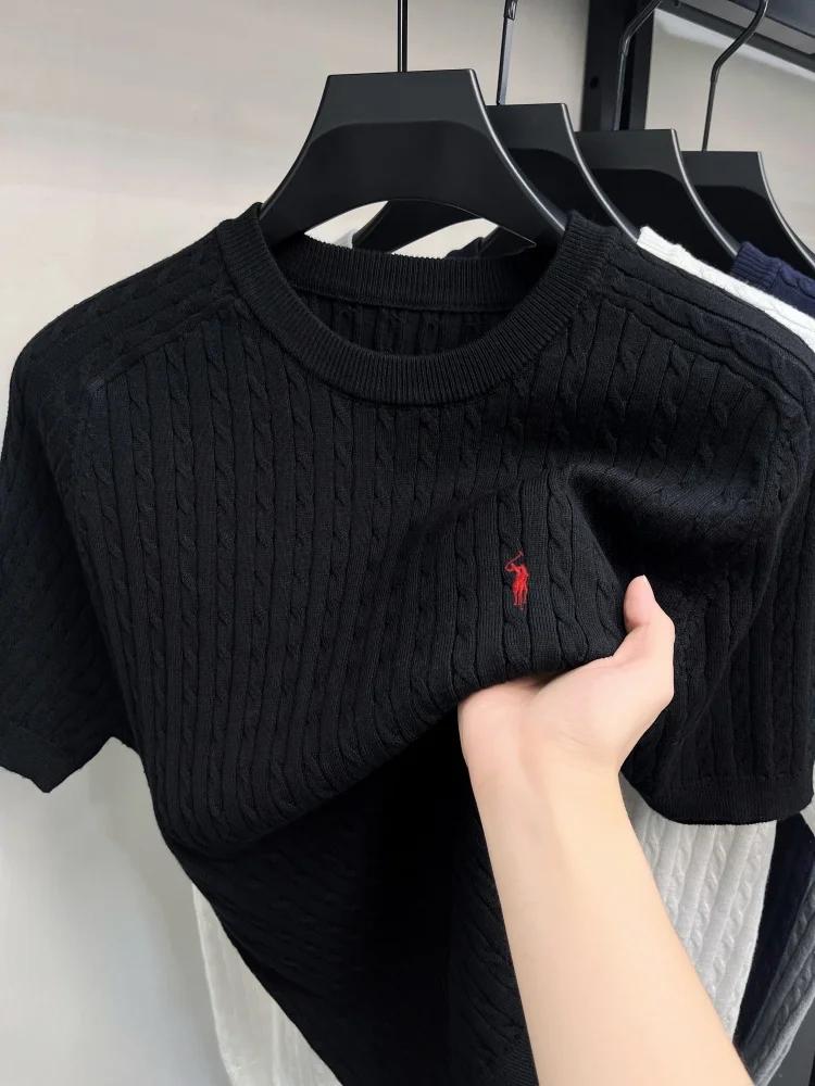Haut de gamme boutique Knit manches courtes hommes nouvelle mode Designer marque poney brodé été Cas
