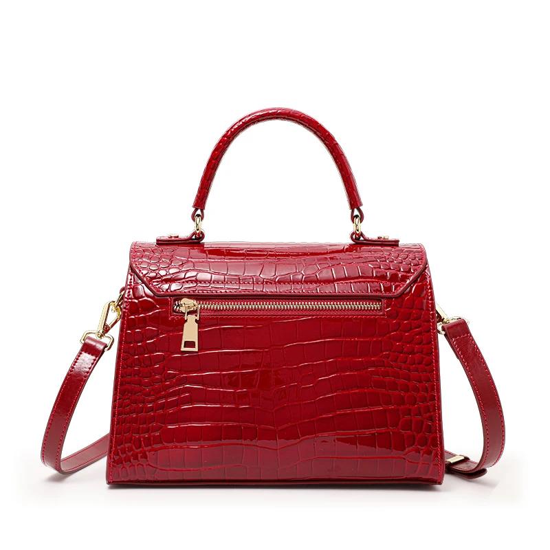 Sac à main en peau de crocodile laquée pour femme, couche supérieure, style peau de vache, haute qua