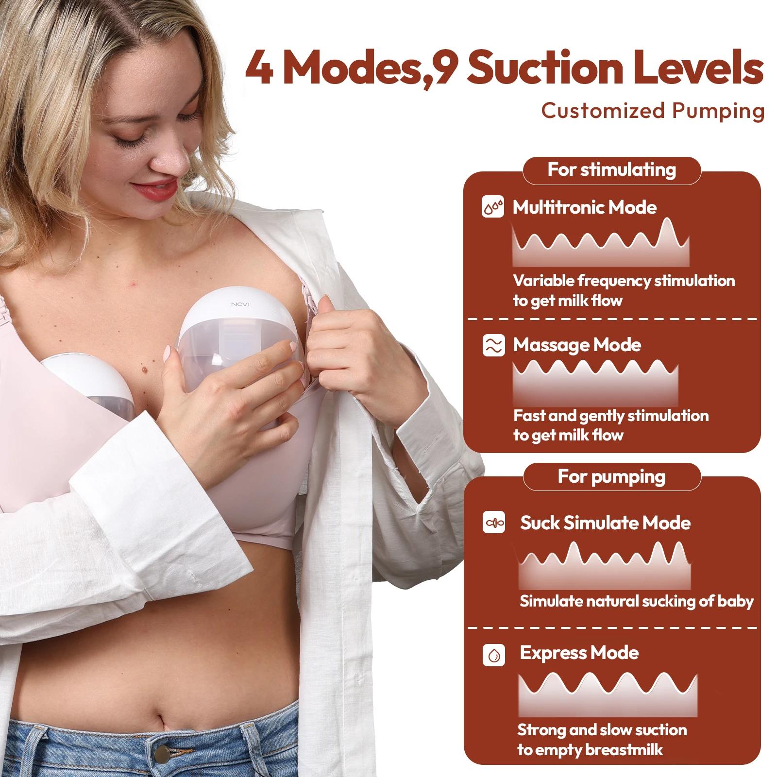 Tire-lait électrique NCVI, tire-lait mains libres avec 4 modes et 9 niveaux, faible bruit, embouts d