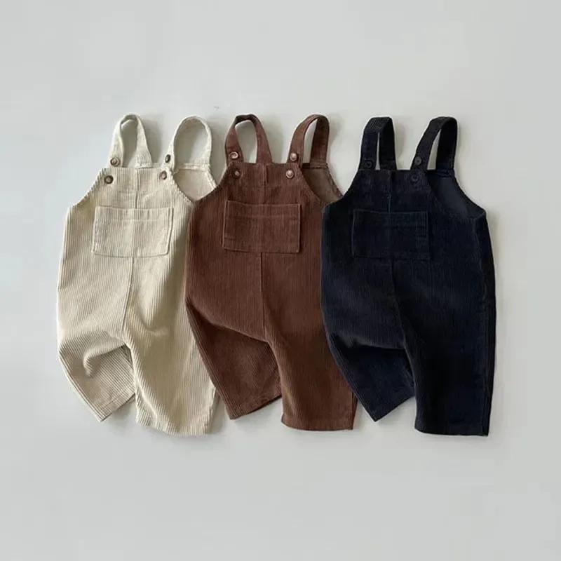 Automne hiver enfant en bas âge bébé garçons filles solide velours côtelé jarretelle barboteuse enfa