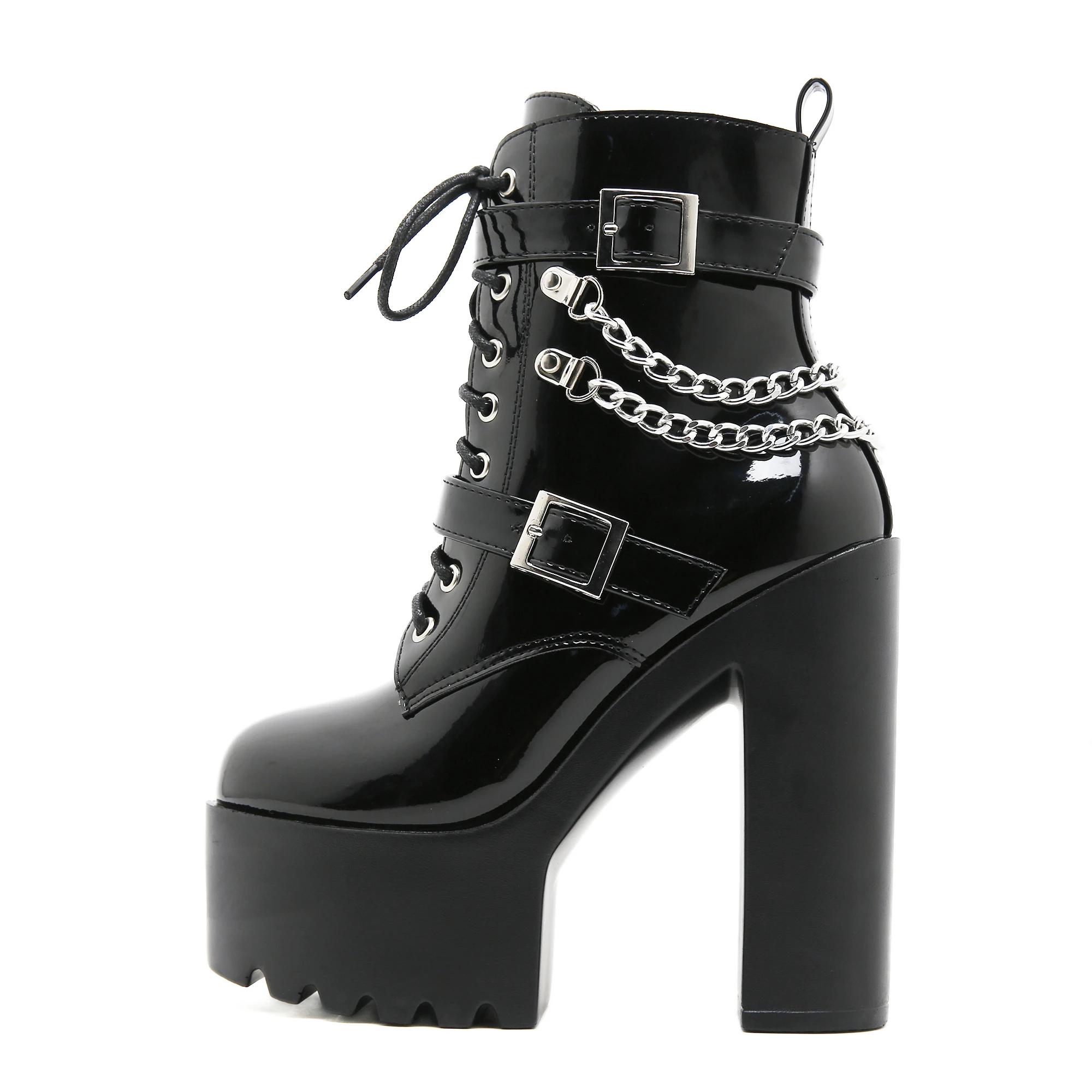 Gdgydh bottes à talons hauts DJ scène Performance bottines à talons épais avec chaînes et boucles di