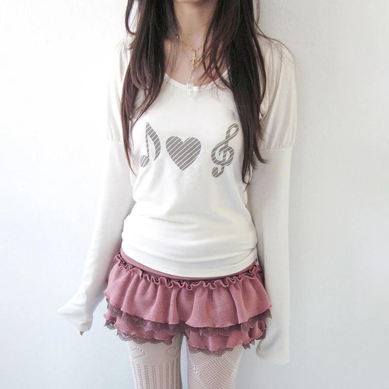 T-shirt Karrram japonais Y2k à imprimé cœur, vintage Harajuku, manches longues, gris, style coréen d