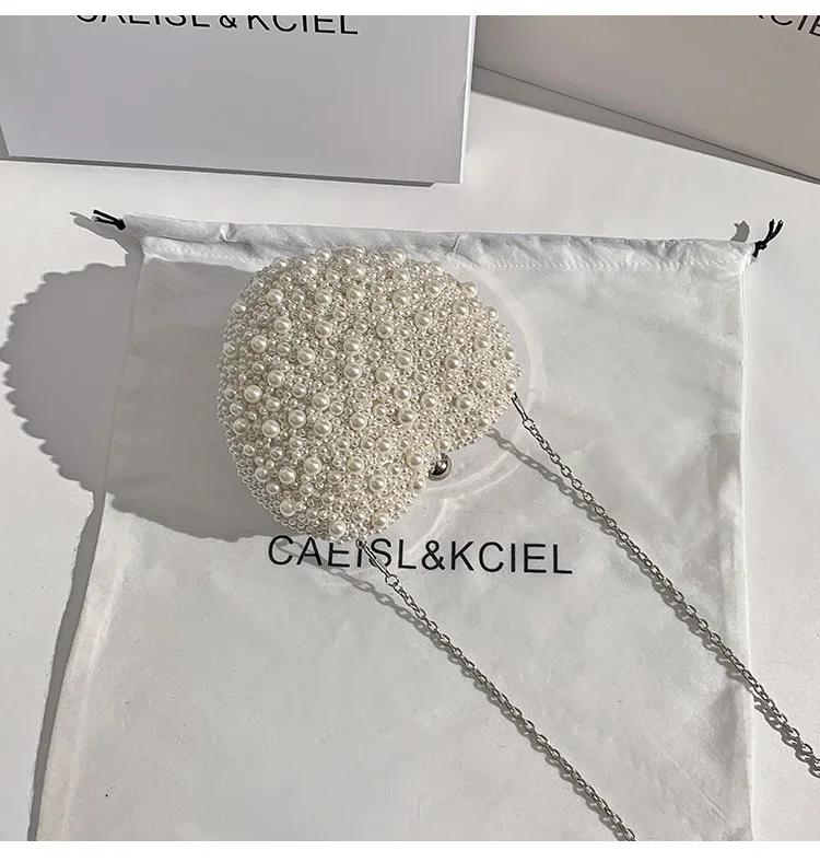 Sac à main en forme de cœur perlé pour femme, sac de soirée, pochette de fête de mariage, sac messag