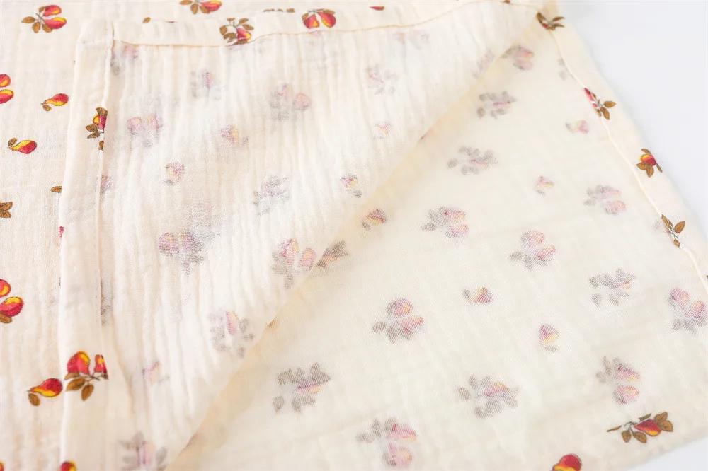 Couverture d'emmaillotage en coton pour bébé, imprimé Floral, couche en mousseline, tissu froissé po
