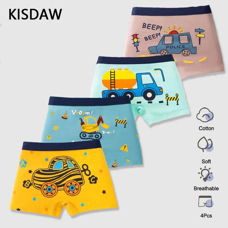 Lot de 4 culottes en coton pour garçon de 3 à 14 ans, sous-vêtements respirants pour enfants, motifs