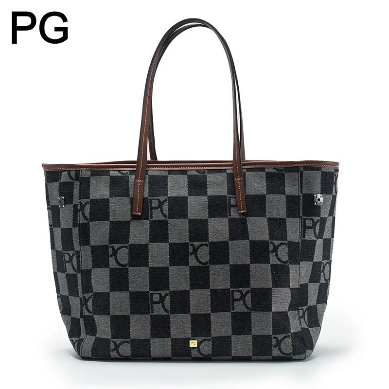 Sac à bandoulière pour femme PG, design rétro damier, haut de gamme, polyvalent, grande capacité, po