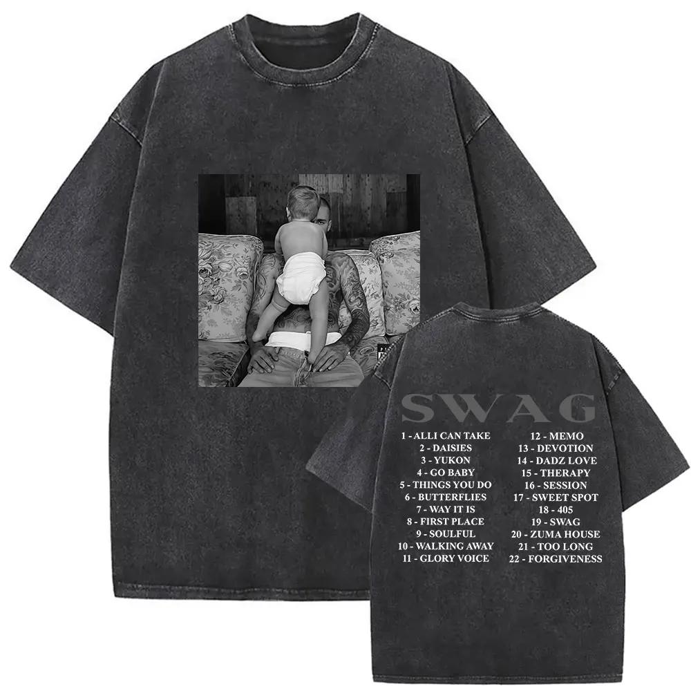 Vintage Justin Bieber SWAG Album 2025 lavé t-shirts hommes femmes col rond haute qualité mode T-shir