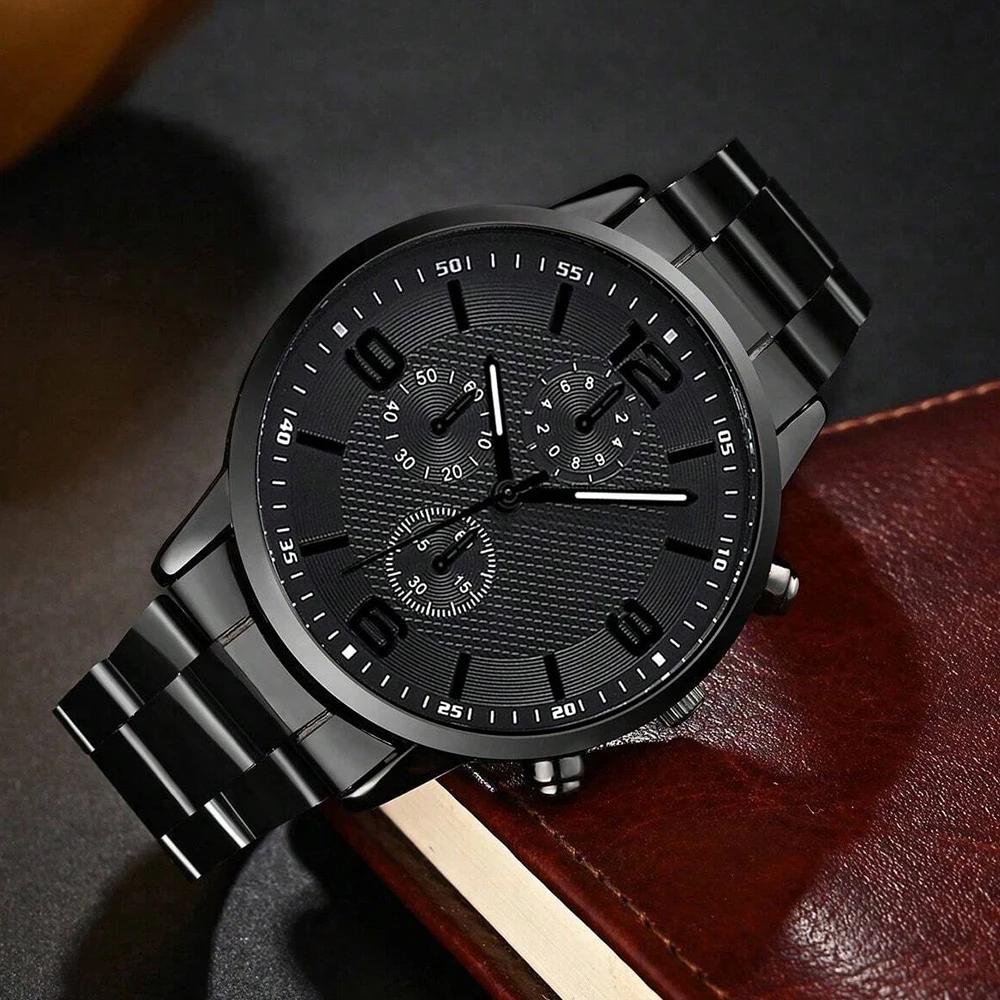 4 pièces coffret cadeau pour hommes d'affaires ensemble de montre tendance de la mode montre à quart