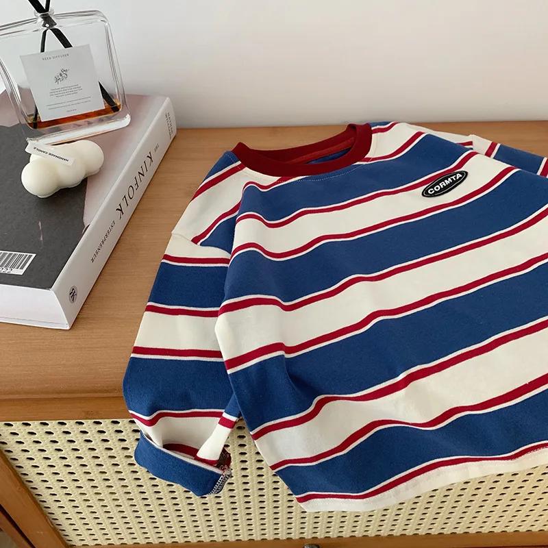 Vêtements d'automne pour enfants de 2 à 7 ans, T-shirt à rayures en coton à manches longues pour béb