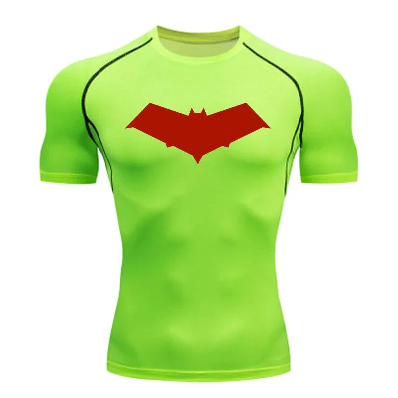 Été décontracté course Compression T-Shirt hommes hauts chauve-souris imprimé séchage rapide Fitness