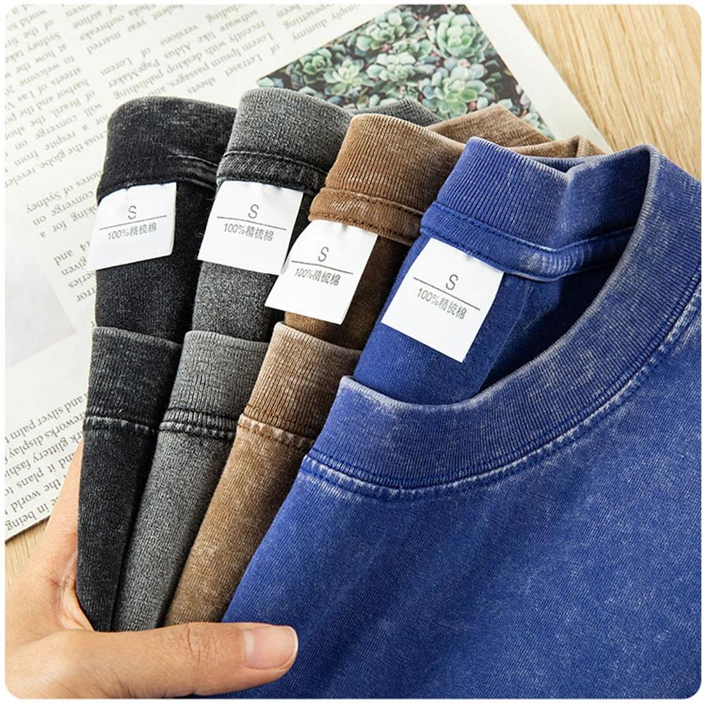 Couple lavé rétro 230g coton robuste à manches courtes T-shirts polyvalent pour hommes femmes été co