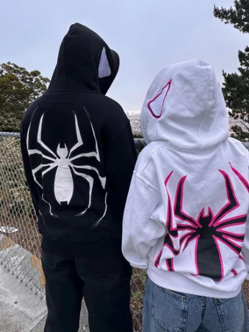 Sweat à capuche araignée pour hommes et femmes, fermeture éclair complète, Streetwear, graphique Har