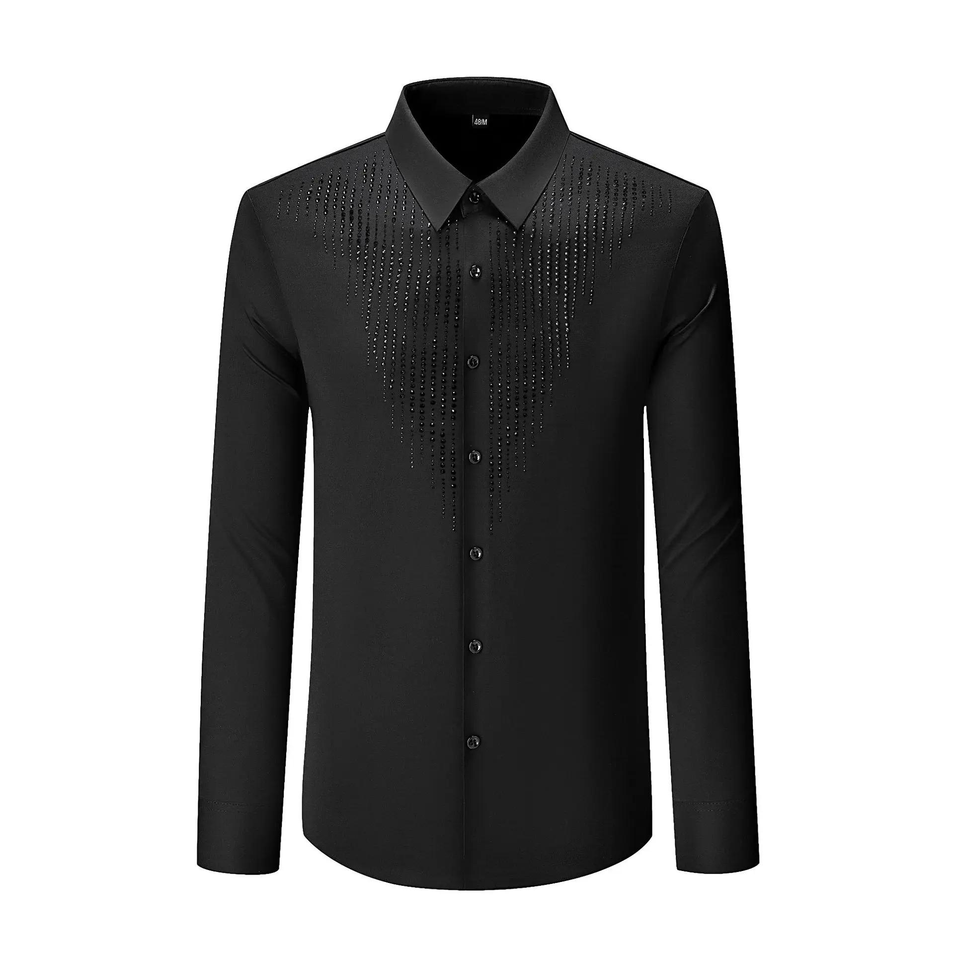 Chemise de luxe à manches longues avec strass pour hommes, robe de soirée pour Banquet social, burea