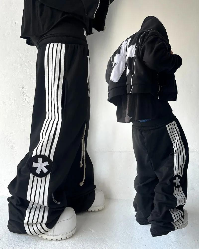 Y2K tendance gothique anglais lettre brodé imprimé rayé hommes pantalons de sport rétro Harajuku hau