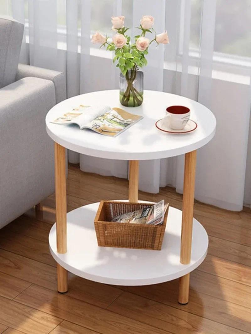 Table de chevet ronde et carrée moderne en bois, Double couche, pour la maison, le bureau, la chambr