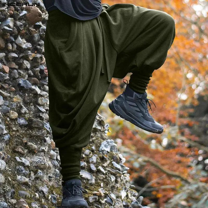 INCERUN hommes pantalons couleur unie cordon Joggers décontracté mâle sarouel Streetwear ample mode