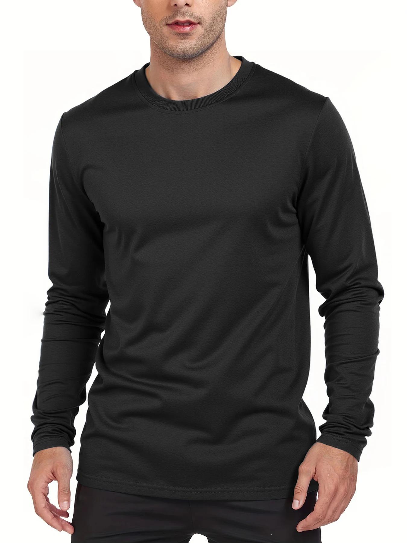 Printemps automne hommes T-shirts à manches longues décontracté hauts couleur unie haute qualité noi