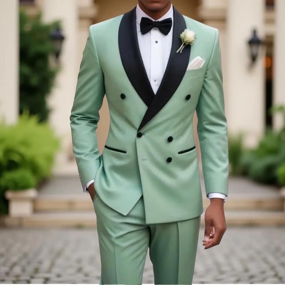 Costumes à double boutonnage pour hommes, coupe ajustée, revers châle, smoking de mariage pour marié