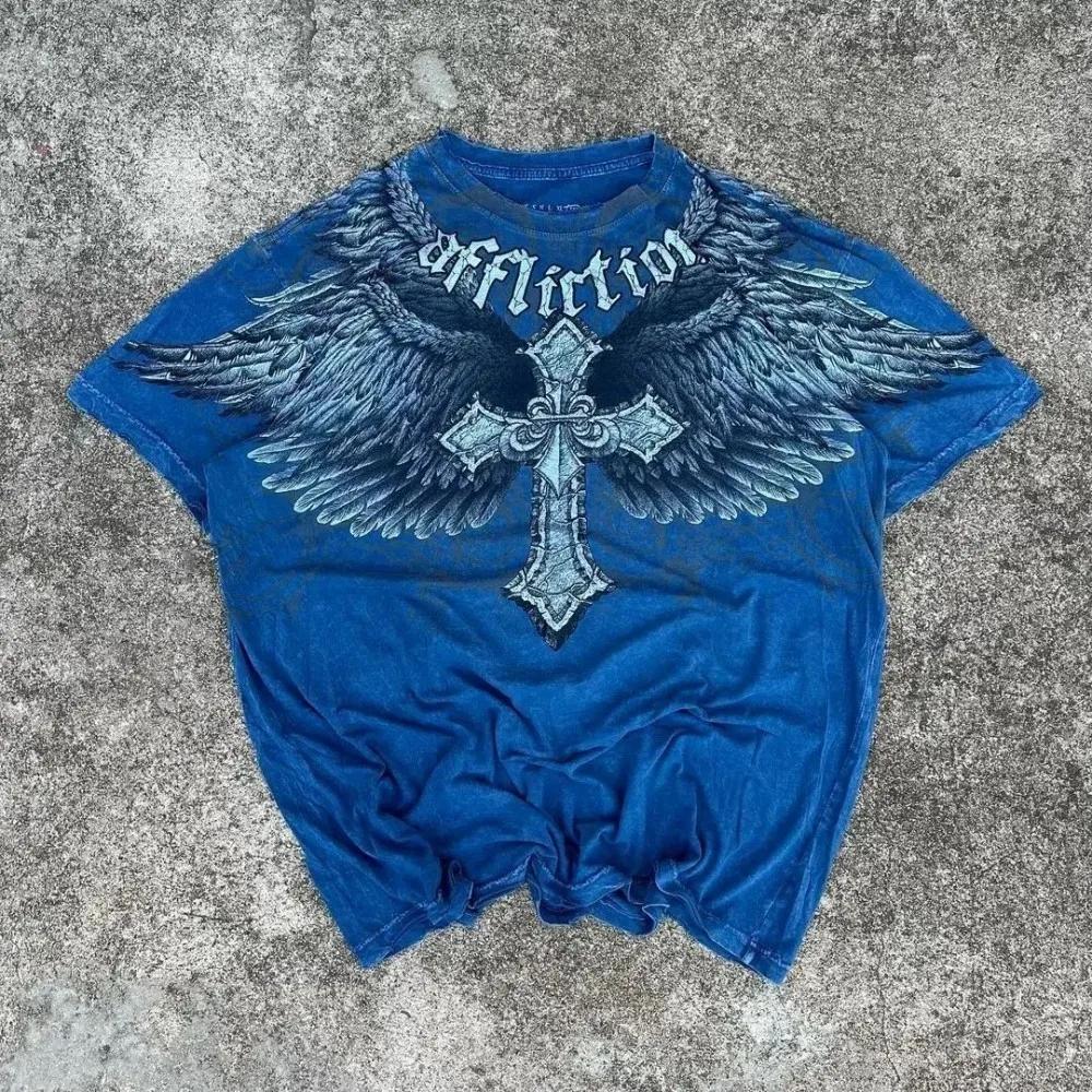 T-shirt col rond confortable et respirant pour hommes européens et américains, haut d'été gothique a