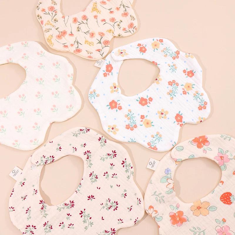 Bavoirs bandana coréen 5 pièces coton pastoral floral - Serviettes salive bébé garçon fille nouveau-né