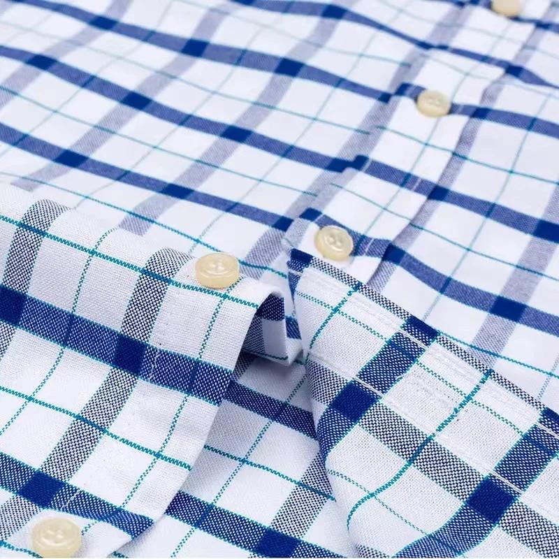 Chemise Oxford à manches courtes pour hommes, 100% coton, vêtements d'été à carreaux rayés, coupe ré