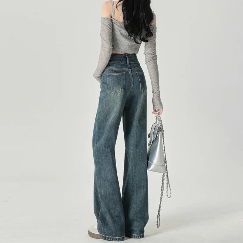 Jean à jambes larges pour femmes, coupe étroite, avec taille haute et sensation de suspension, jambe