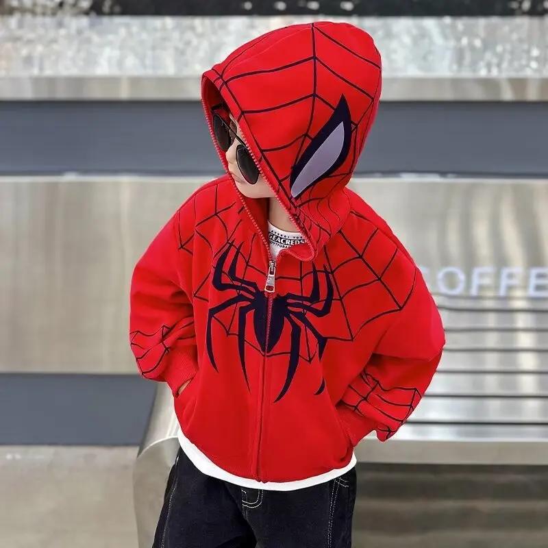 Spiderman veste printemps enfants garçons sweat à capuche dessin animé manteaux à glissière automne