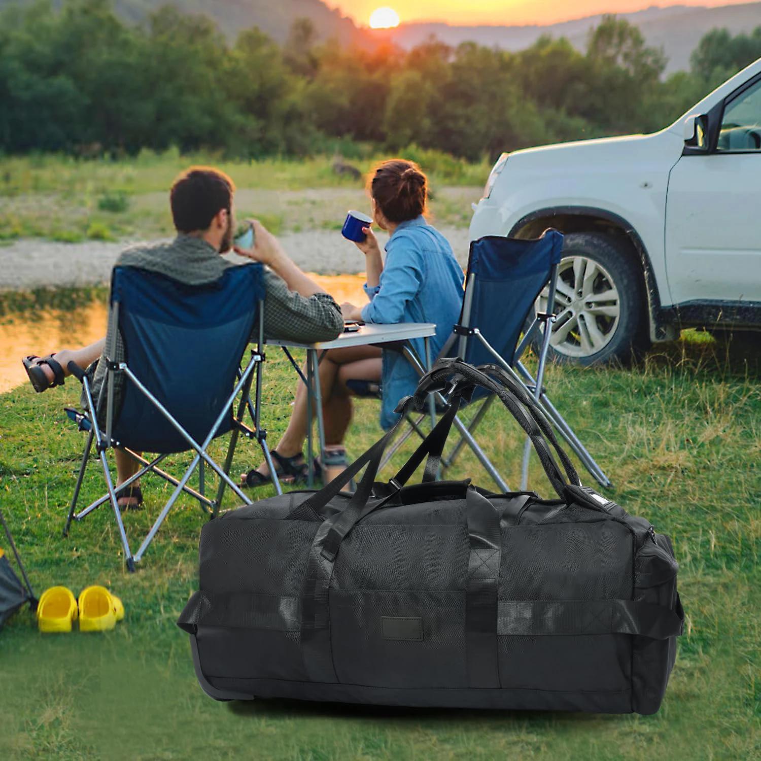 Sac de sport roulant 80L avec roulettes Sac de voyage pliable robuste de 31 pouces Bagage à roulette