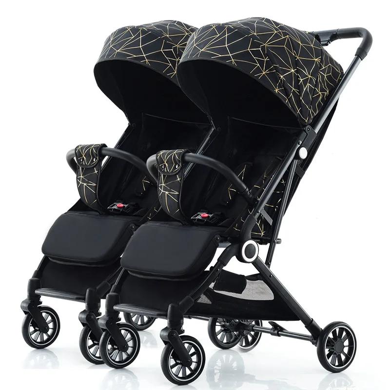 Poussette double pour bébé, poussette détachable à vue haute, pliable et légère, avec fonction assis