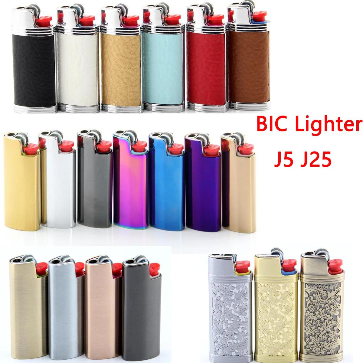 Étui métallique série Dolphin, coque en cuir recouverte pour petit briquet BIC français j5 J25