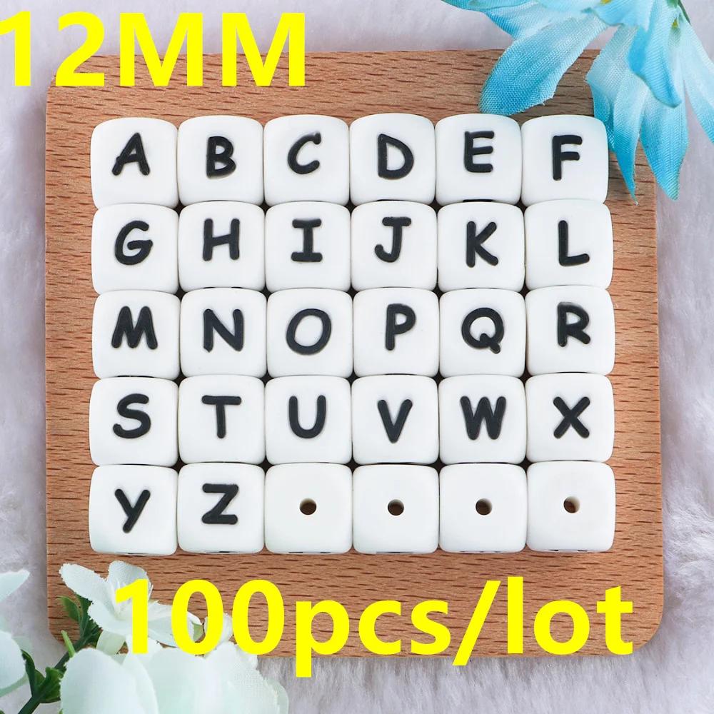 Lofca 100 pièces 12MM perles de lettre en Silicone perles en vrac de qualité alimentaire bracelet à