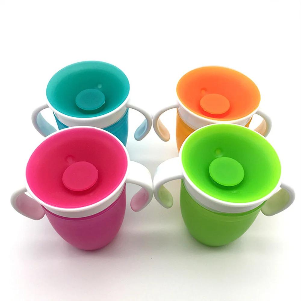 Tasse apprentissage bébé 360° rotation poignées double - Couvercle rabattable étanche silicone - Nourrissons