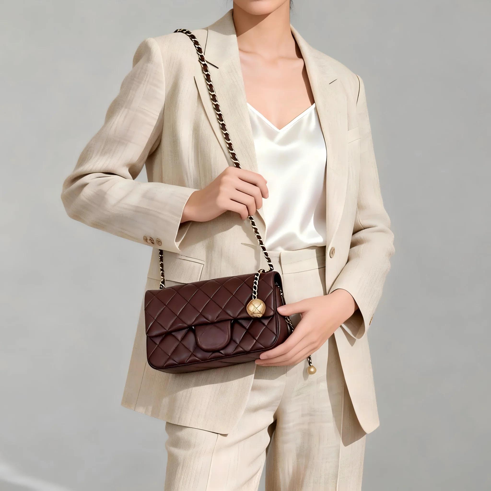 Sac à main en cuir de vachette, sac à main à motif diamant avec chaîne, sac de banlieue tendance, sa